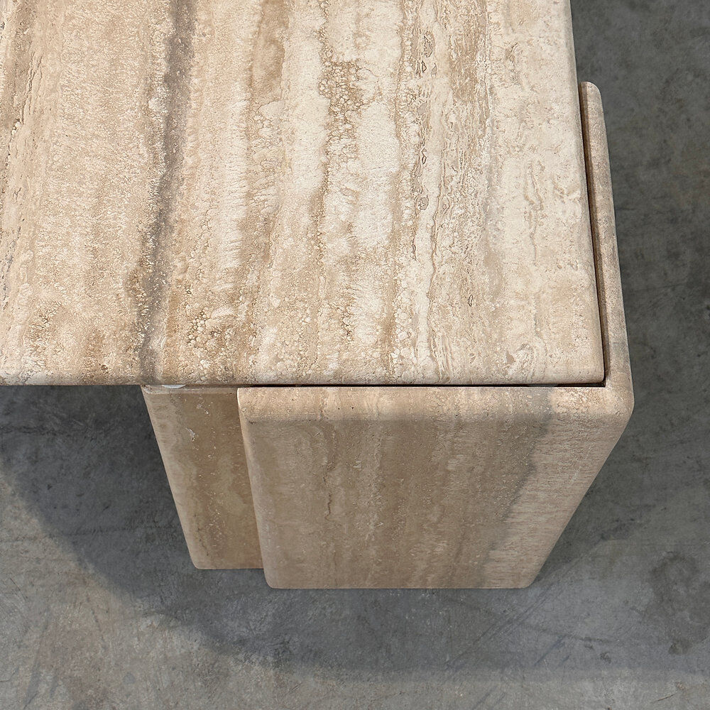 Italian travertine sculptural eye shaped coffee table, 1980s