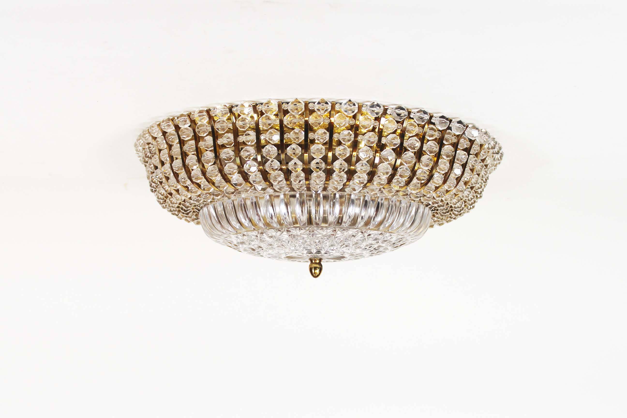 Large vintage brass and glass flush mount light by Palwa
