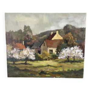 Le printemps au hameau, - toile