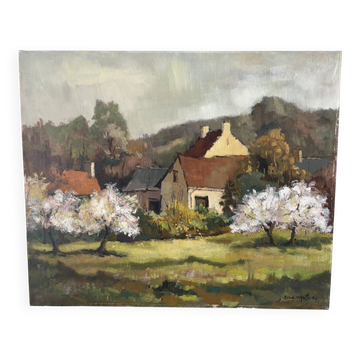 Spring in the hamlet, oil on canvas signed