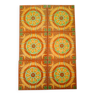 6 carreaux de majolique vintage, Espagne, années 70