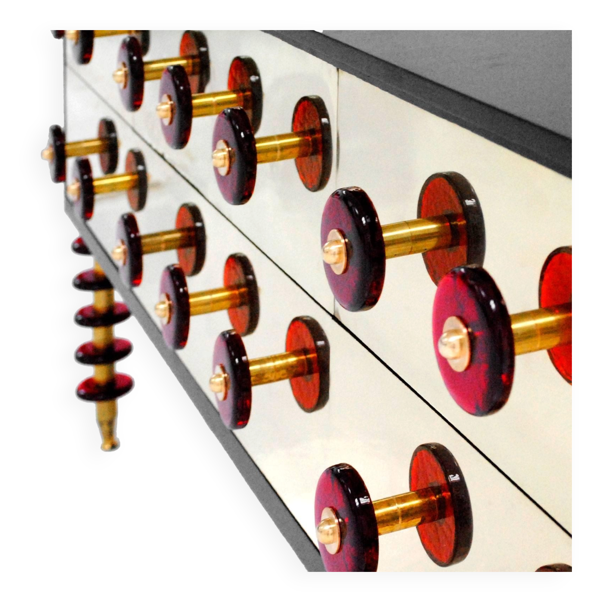 Midcentury Style Italian Sideboard Made of Solid Wood Murano Glass and Brass
