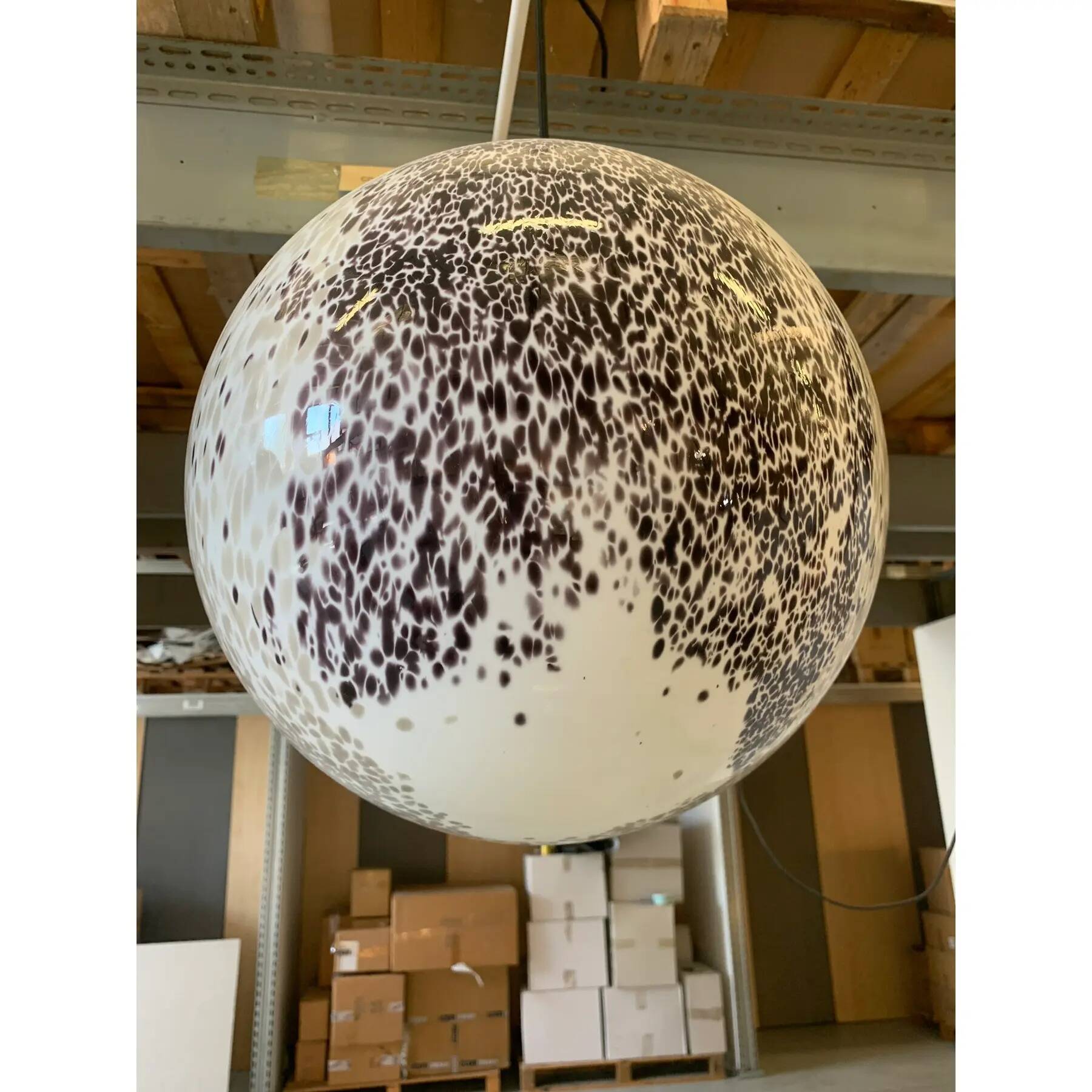 Brown and Beige Murrine Milky-White Sphere in Contemporary Murano-Style Glass