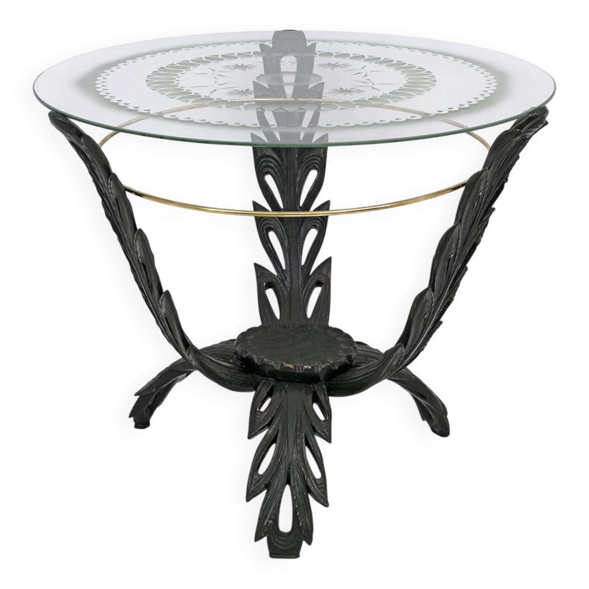 Pierluigi Colli Midcentury Italian Brass and Wood Coffee Table, 1950s