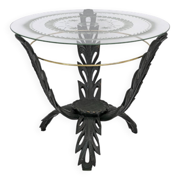 Table basse en laiton et bois italien de Pierluigi Colli, années 1950.
