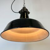 Industrial Black Enamel Factory Lamp with Cast Iron Top, 1950s