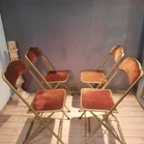 Set of four folding metal and velvet chairs