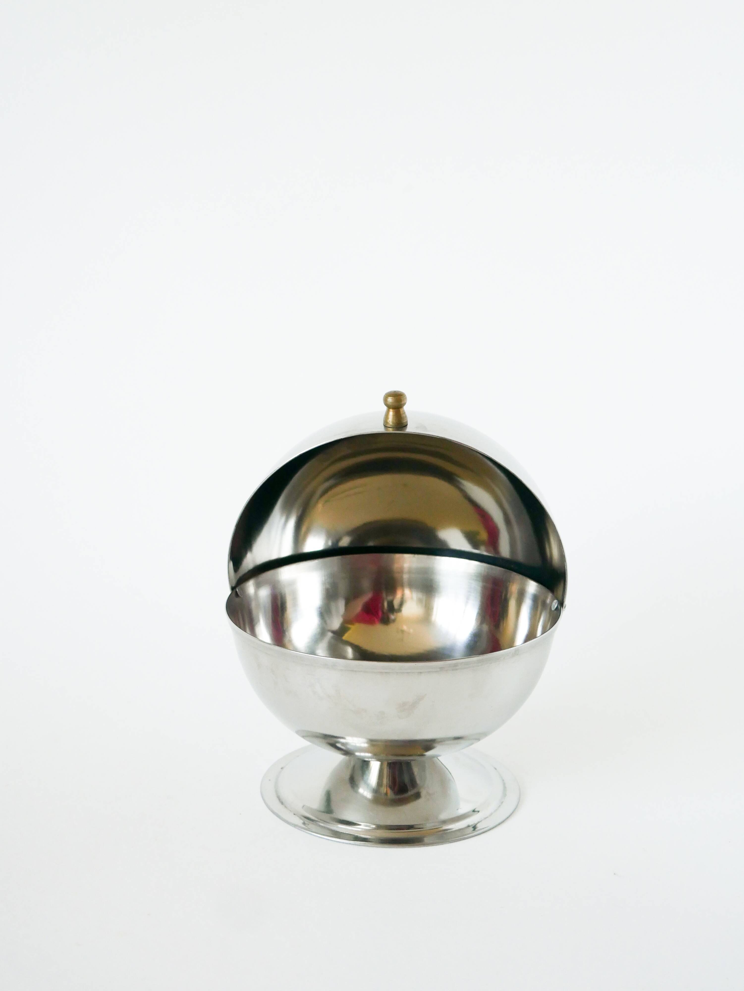 stainless steel sugar bowl, gold knob, 1970