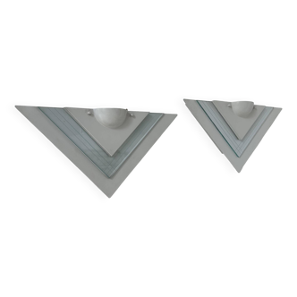 Pair of vintage wall lights, white lacquered metal and glass, Germany 1970s