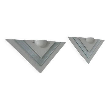 Paire d'applique vintage, métal laqué blanc et verre, Allemagne 1970