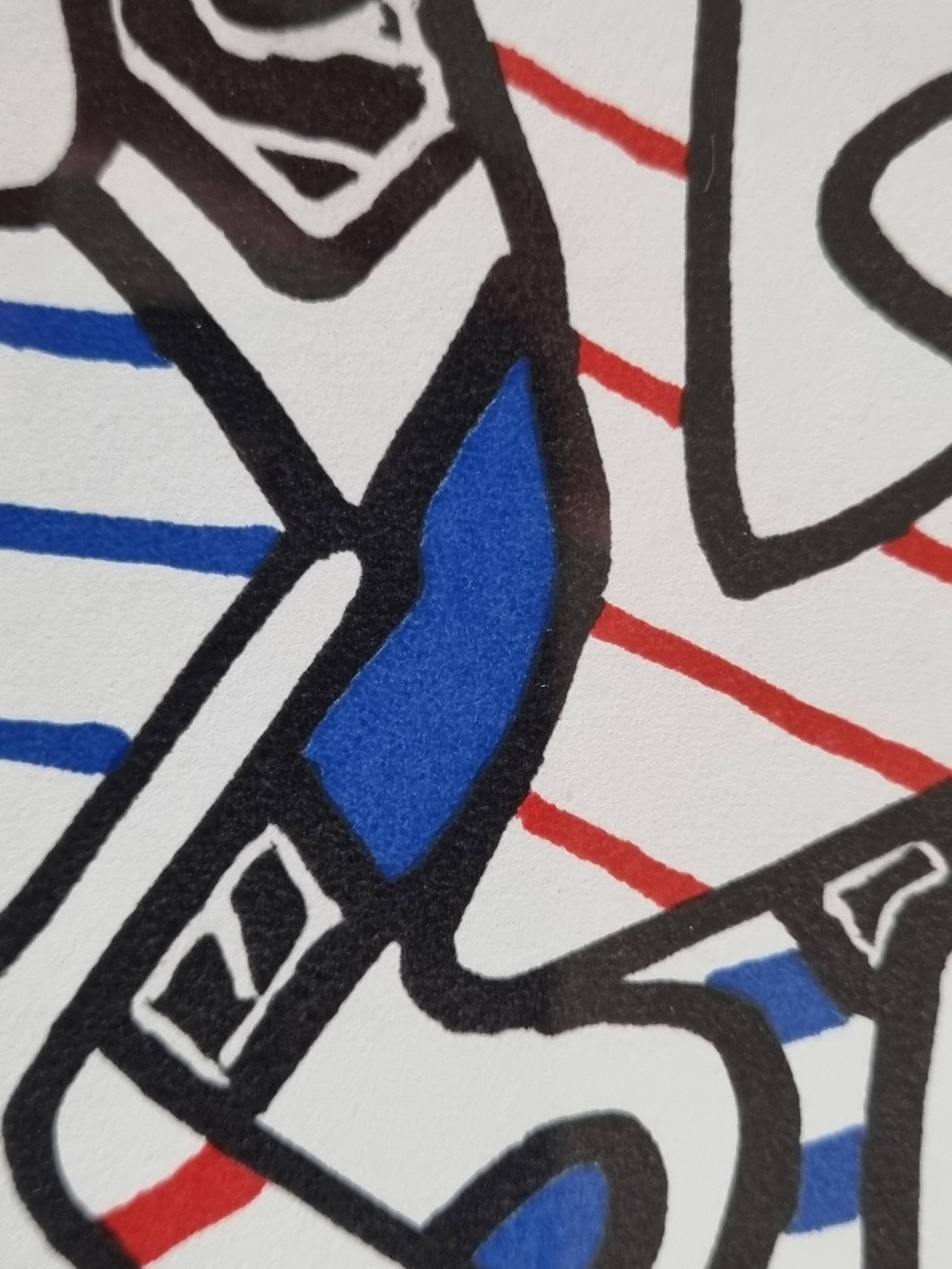 Silkscreen print after Jean Dubuffet, framed, 1970s, 28 x 27 cm