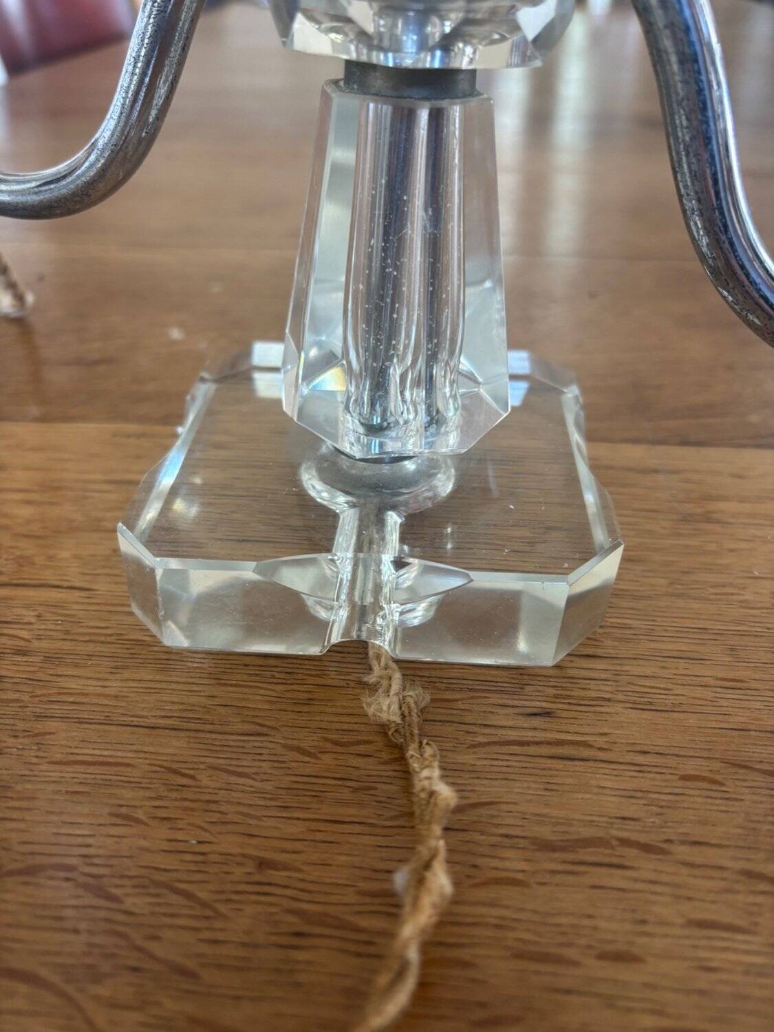 Pair of Electrified Art Deco Candle Holders – Cut Crystal & Chrome Metal 1