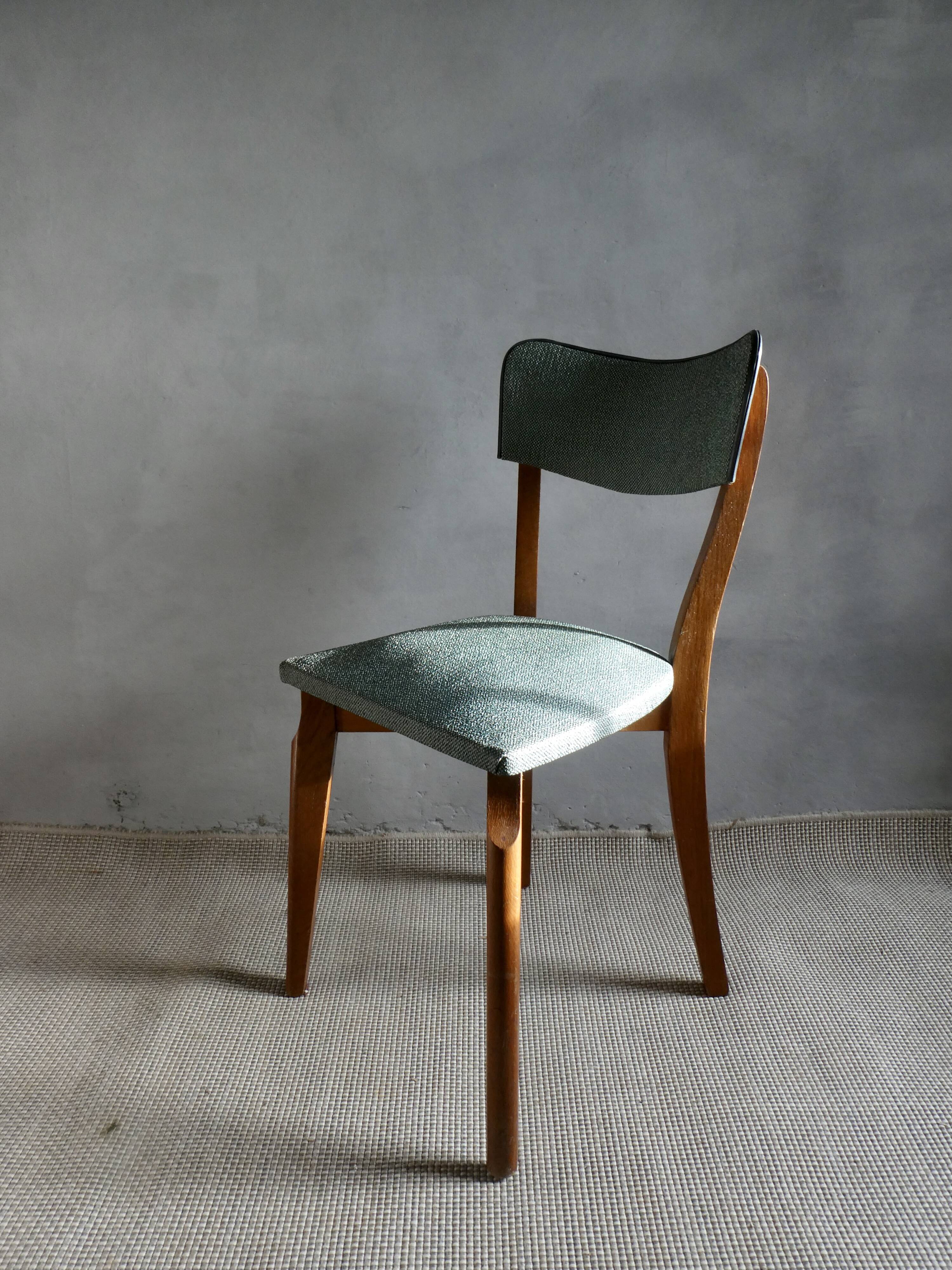 1950s bistro chair, in wood and green skai