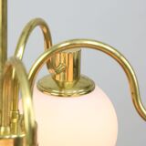 Italian Mid century Modern Chandelier in Brass and Opaline Glass, 1960s