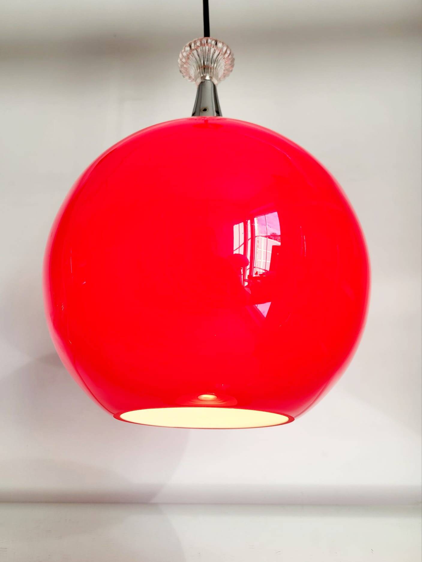 Suspension Space Age in opaline enamel with a chrome finish, circa 1960.