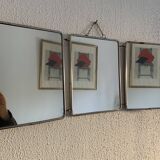 Vintage 1950s triptych mirror barber hairdresser brick - 27 x 67 cm
