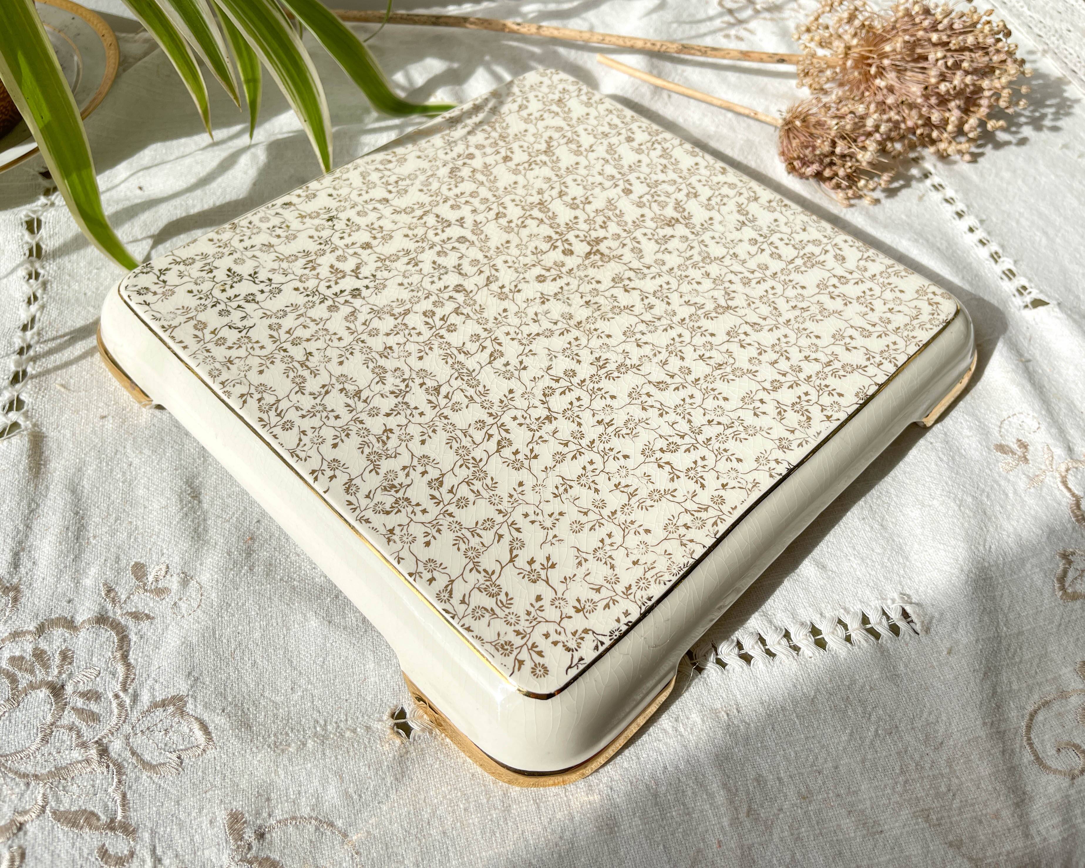 Vintage trivet in golden white floral earthenware Villeroy&boch