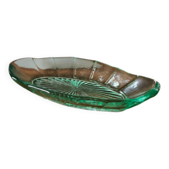 Vintage green pressed molded glass oval dish