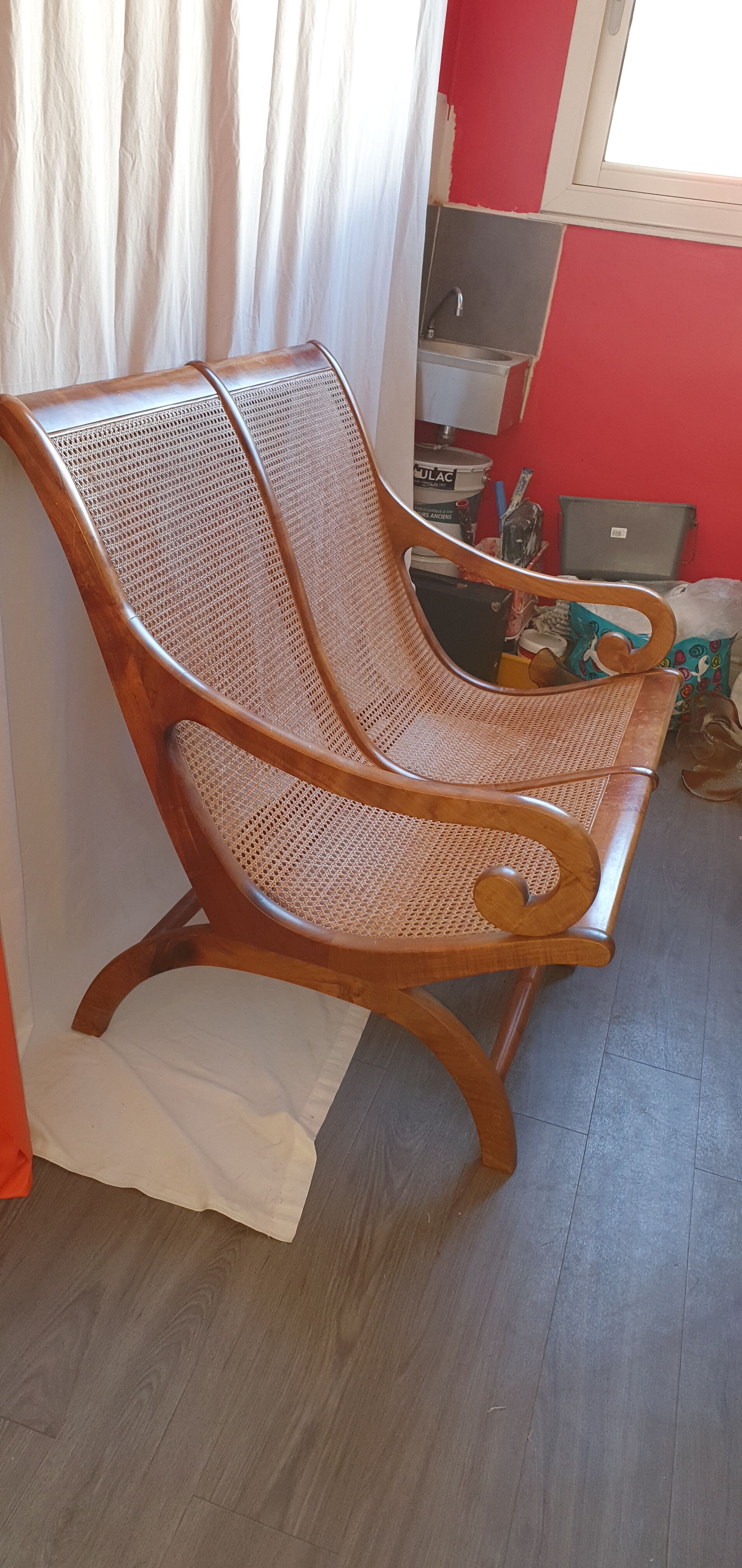 Rattan planter bench/tamarind wood