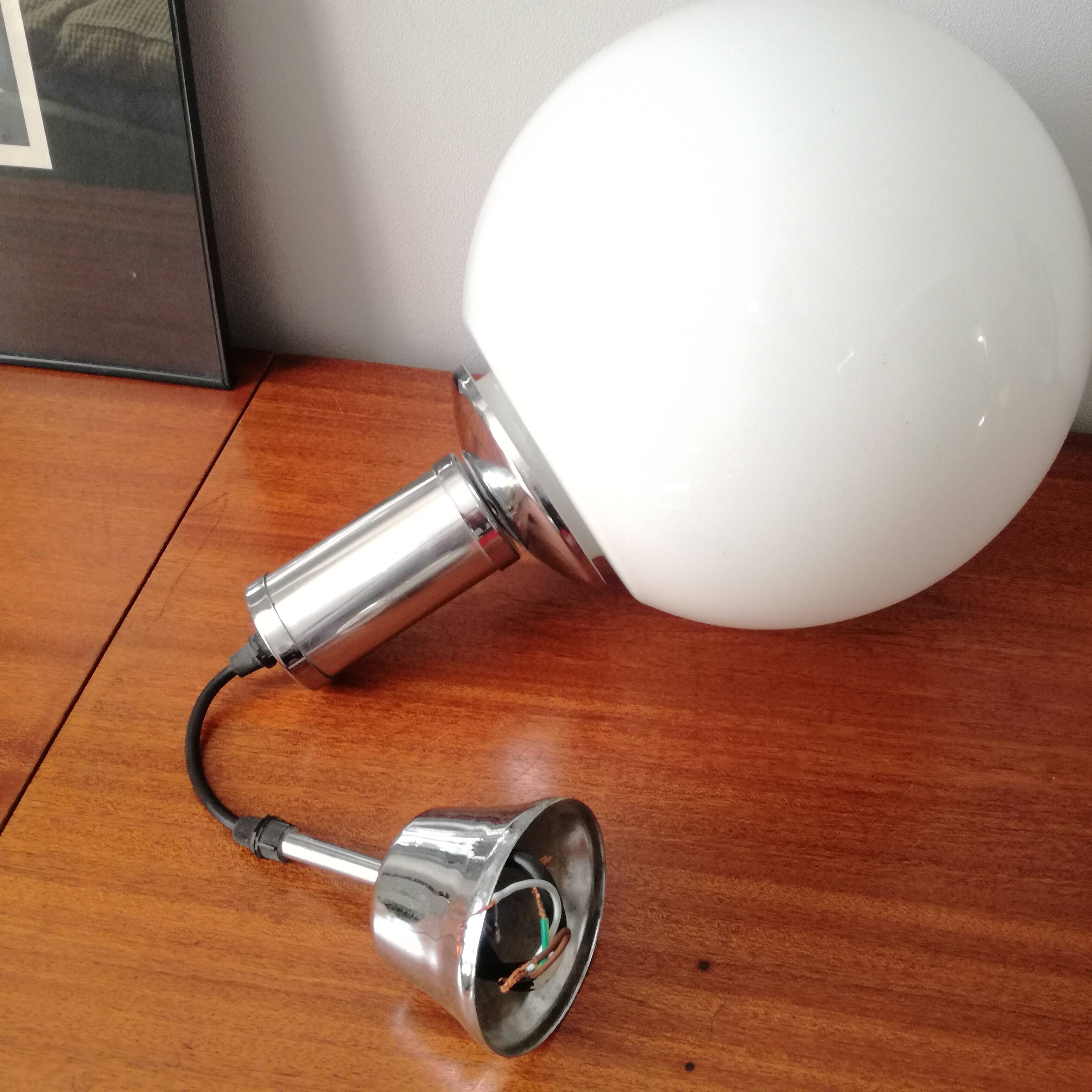 1970s glass and chrome globe chandelier