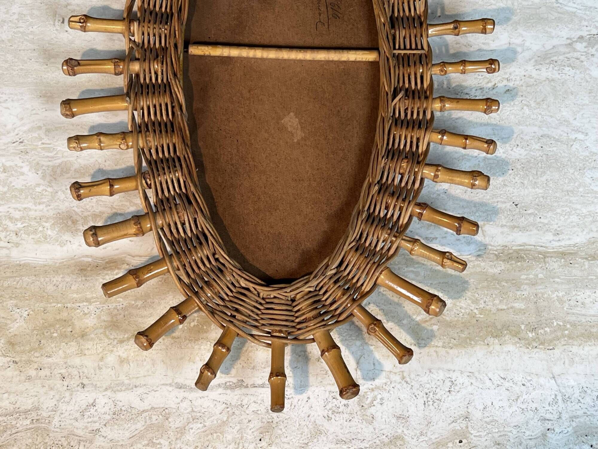 Oval Mirror in Rattan. Woven Willow and Bamboo. French Work from the Riviera.