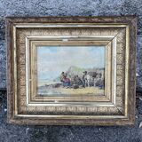 Old painting after A. Delcroix – lively seaside scene, 1841