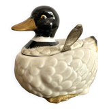 Duck in barbotine, sugar pot or zoomorphic mustard