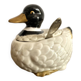 Duck in barbotine, sugar pot or zoomorphic mustard