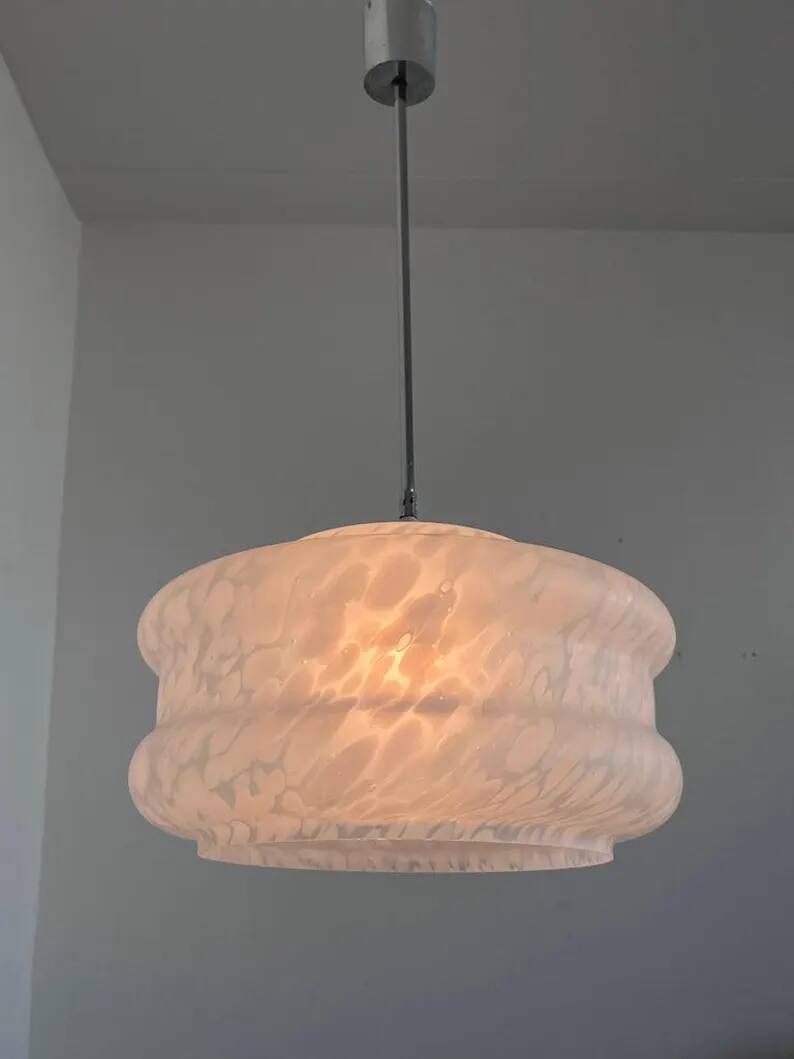 Design White art glass pendant by Karel Volf, Czechoslovakia, 1970s