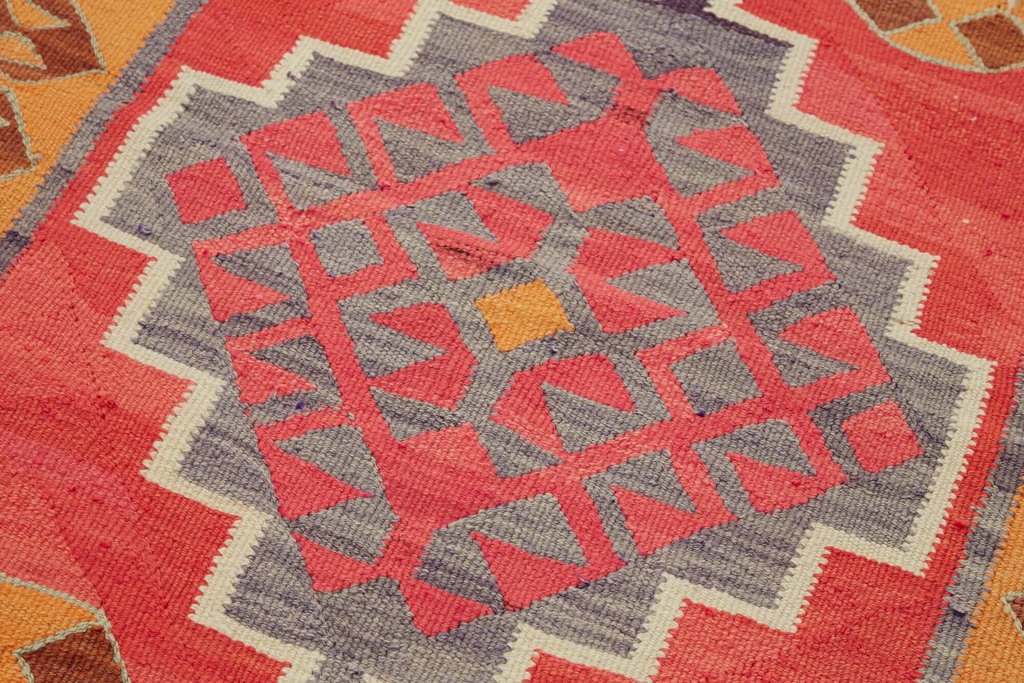 Turkish Handwoven Vintage Herki Kilim 98 cm x 326 cm