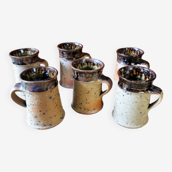 6 vintage artisanal raw stoneware mugs