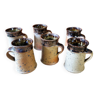 6 mugs vintage grès brut artisanal