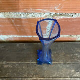 Vintage Early 20th Century Vertical Blue Glass Soliflore Vase #D755