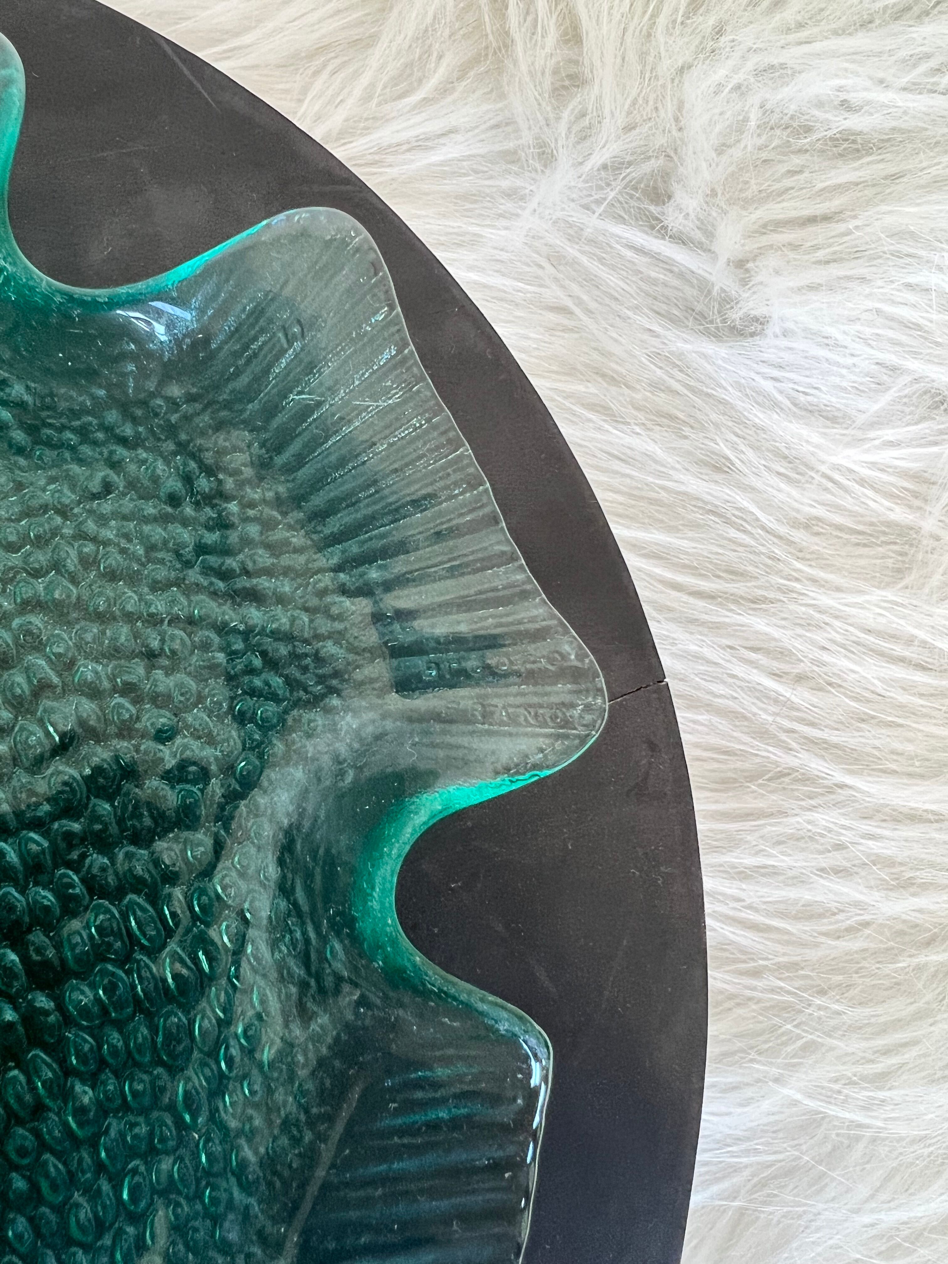 Vintage plate shaped of Arcoroc fish France turquoise