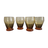 4 old amber colored glasses