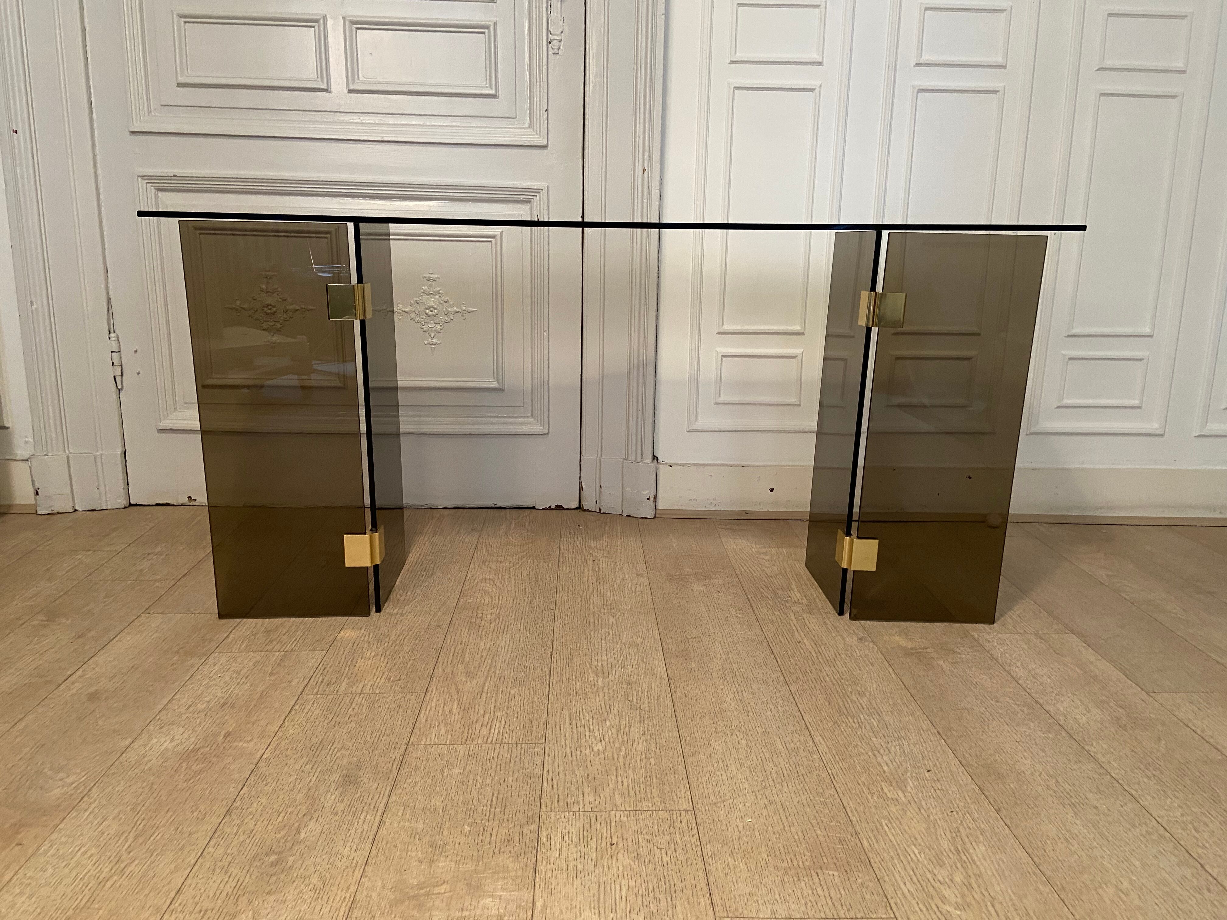 Console smoked glass and brass, 1970s