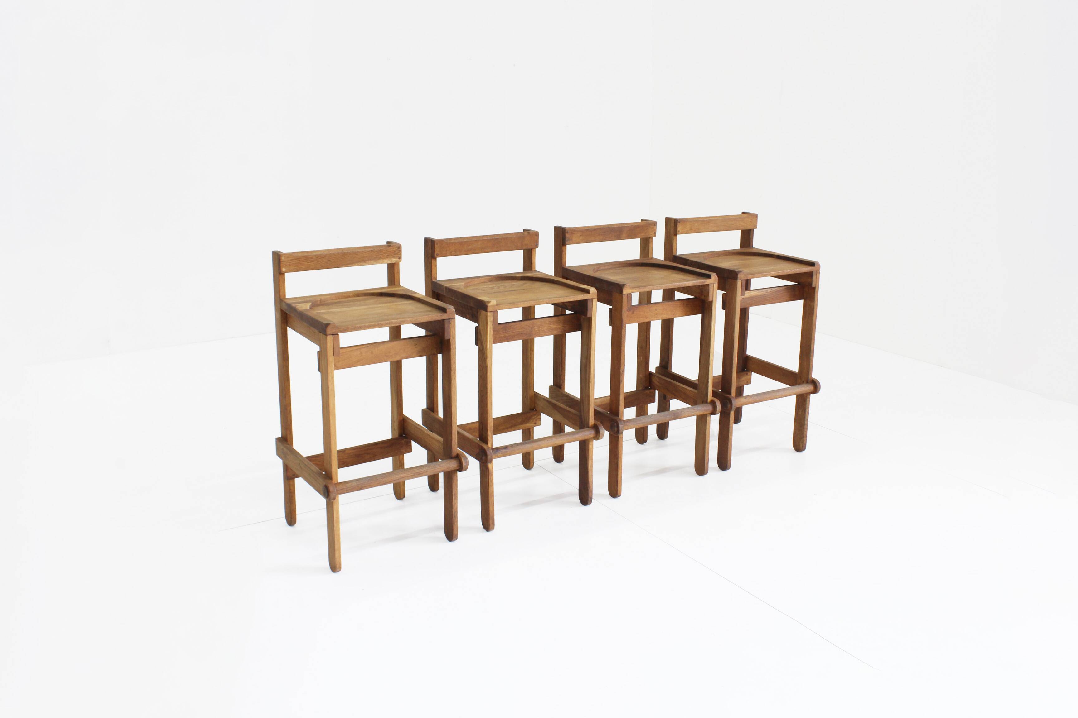 Vintage wooden bar stools 1960, set of 4