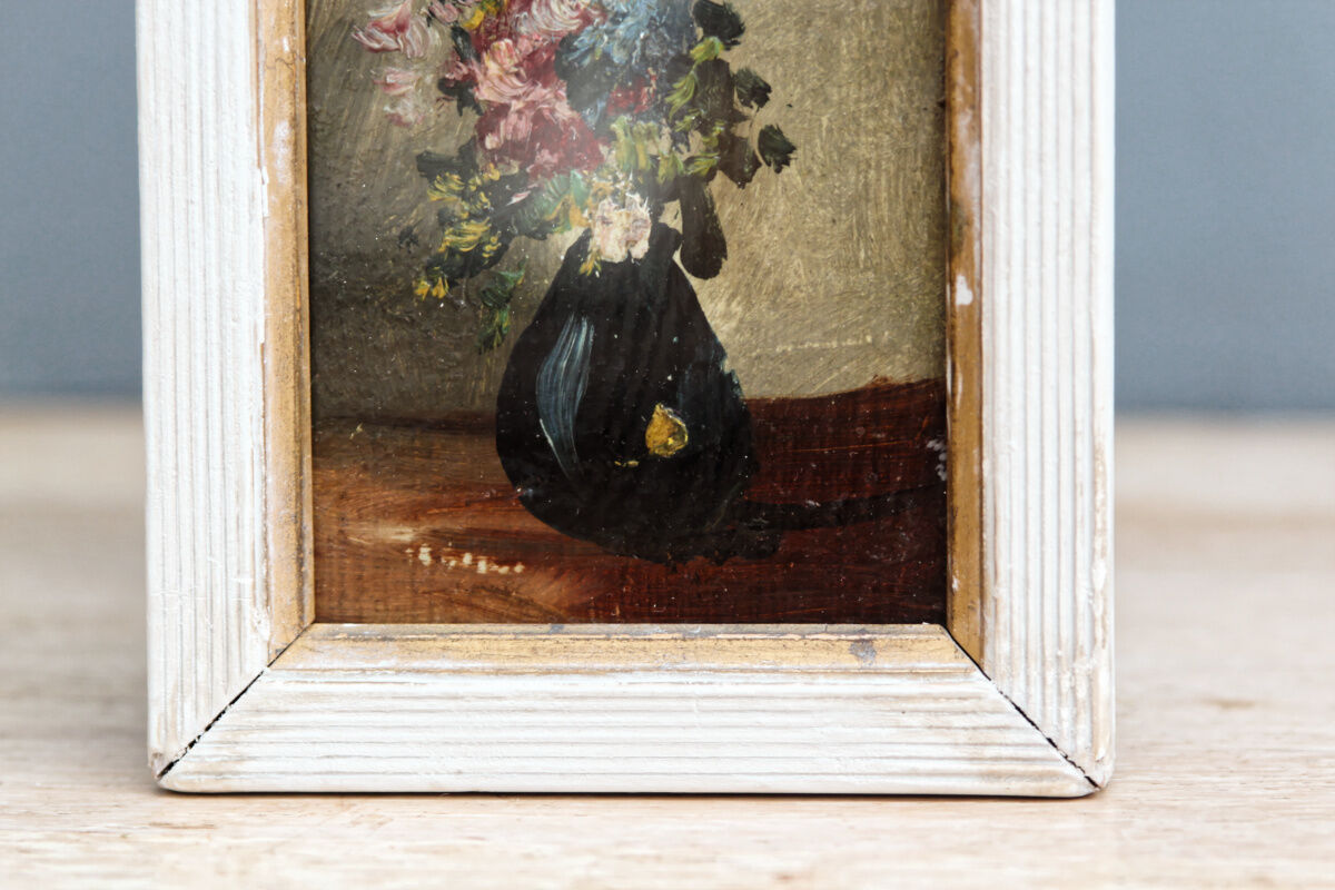 Oil on miniature panel - bouquet of flowers