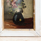 Huile sur panneau miniature - bouquet de fleurs