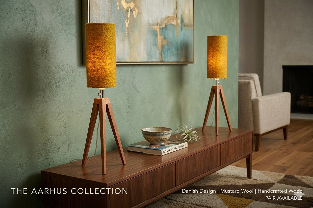 Pair of modern design teak wood lamps 1960