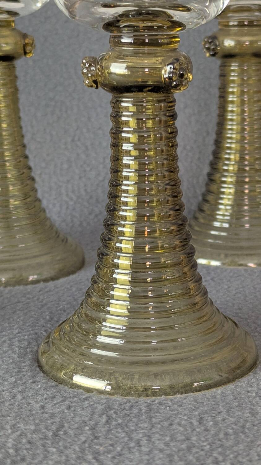 Wine glasses Roemer, Alsace, Rhine, engraved crystal and smoked glass x 5