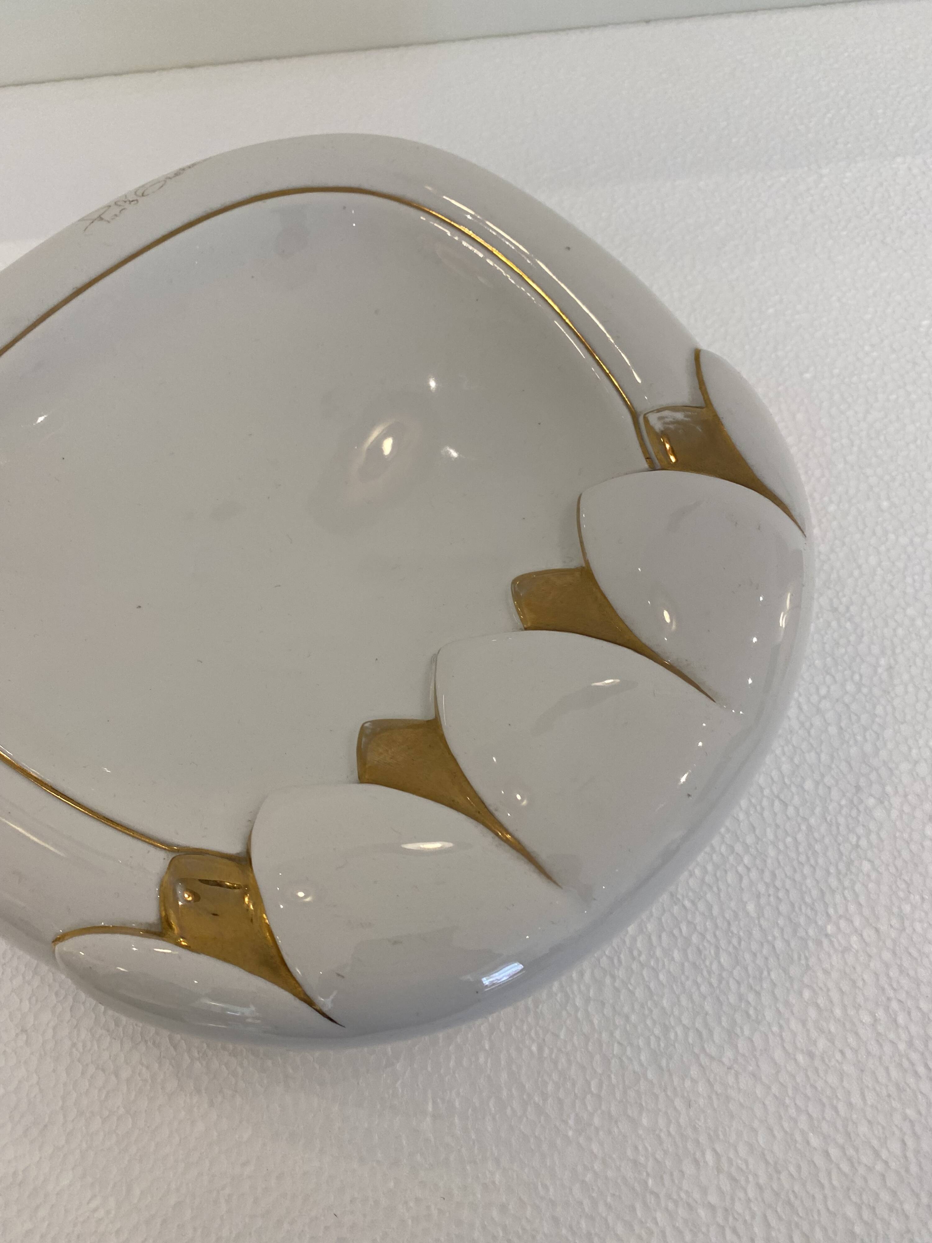Paolo Traversi Ceramic & Gold Leaf Villari Tulip Plate Tray Vintage Italy 1