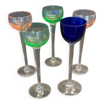 Set of 5 colored liquor glasses