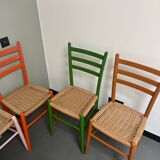 6 Italian chairs from the 60s solid beech and rope