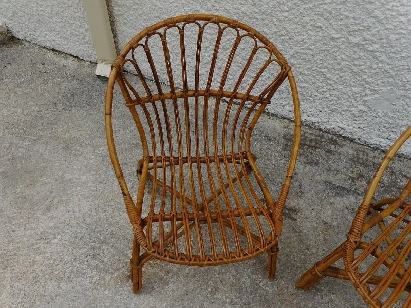 Pair of rattan shell armchairs