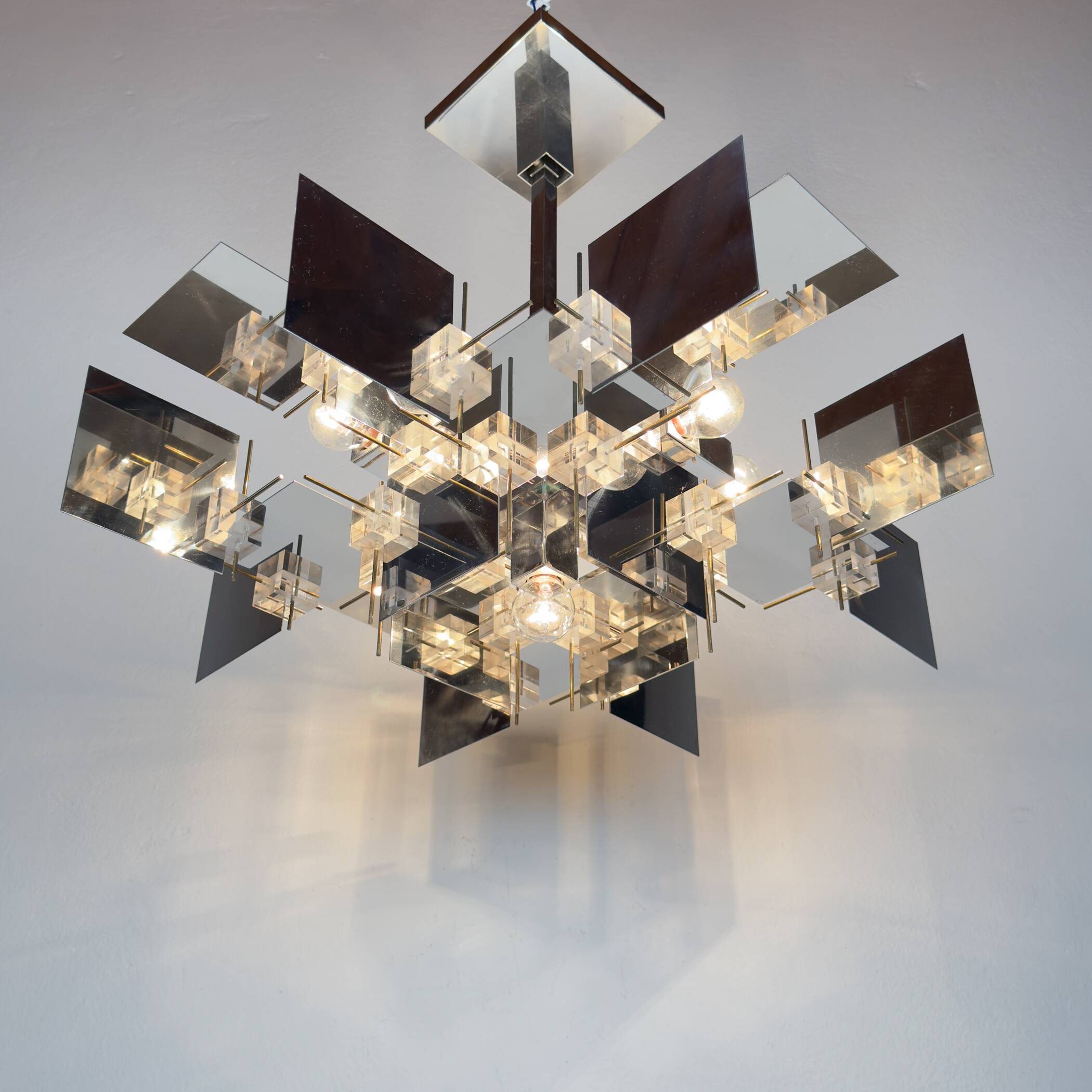 Vintage metal chandelier by Gaetano Sciolari, Italy, 1950s