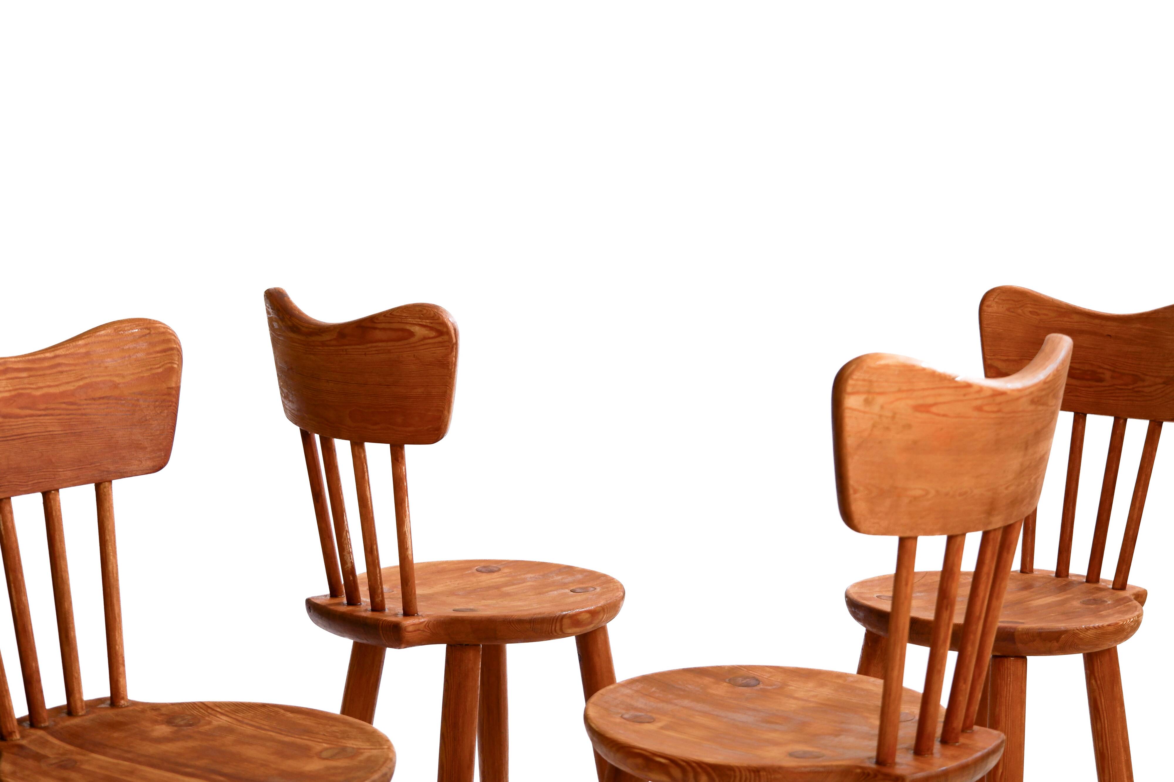 Set of 4 pine chairs by Torsten Claesson, Sweden circa 1950