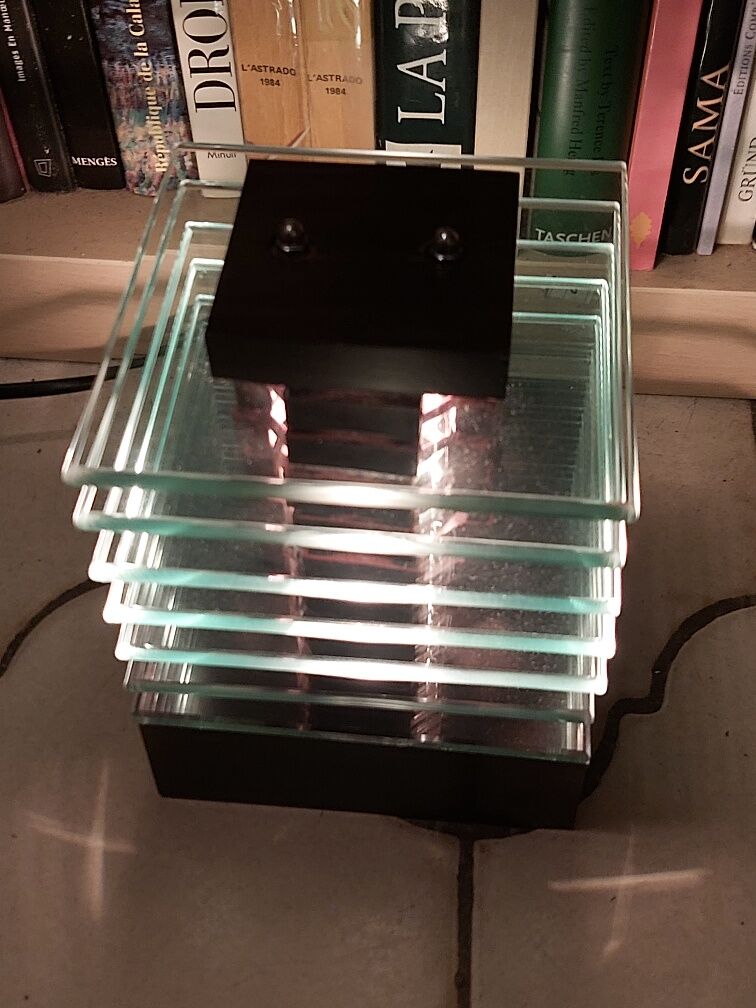 Demeter wood and glass lamp Maison Desny 1980