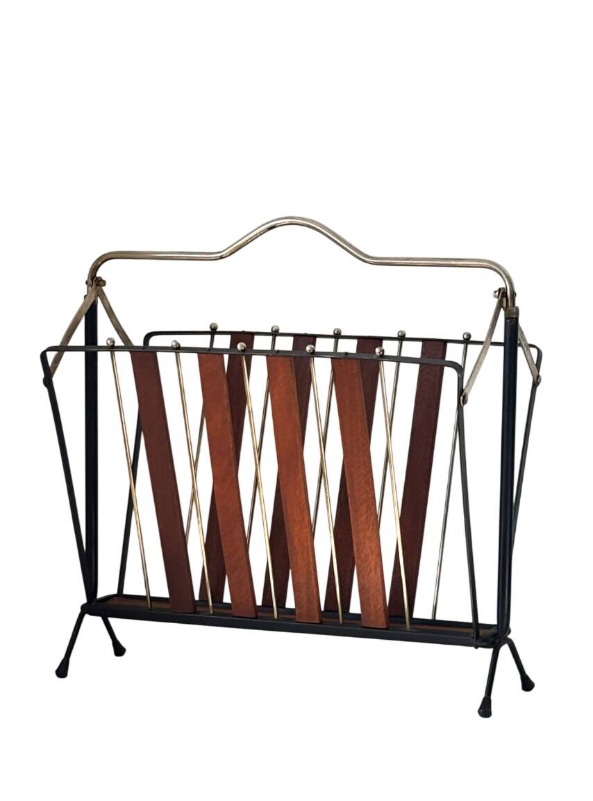 Teak and metal magazine rack 1960