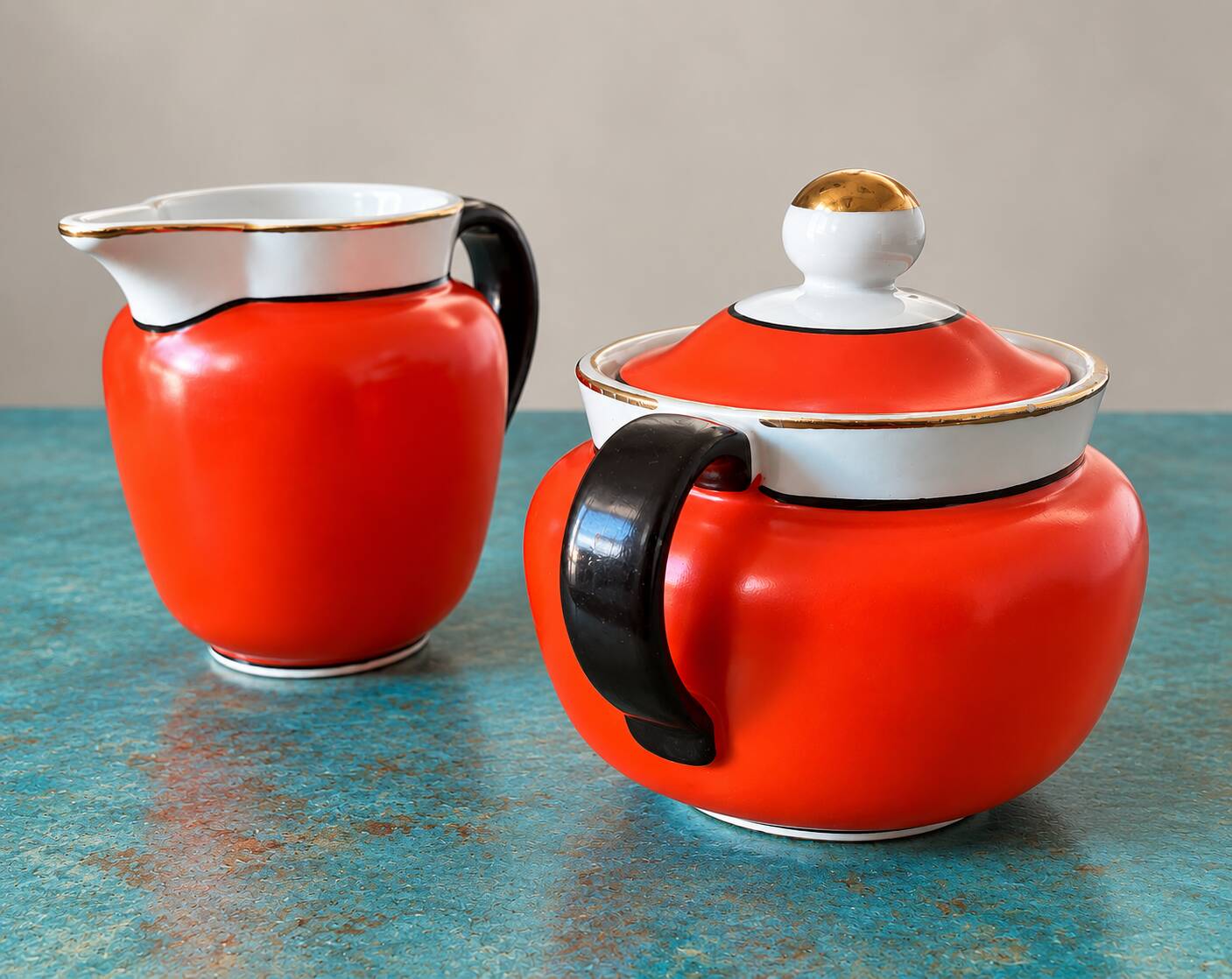Milk jug and sugar bowl Gefle "Karneval", Upsala-Ekeby, Sweden, 1930s